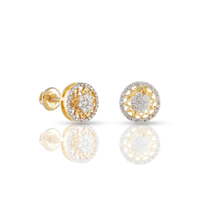 0.20Ct Round Diamond Yellow Gold Lotus Stud Earring