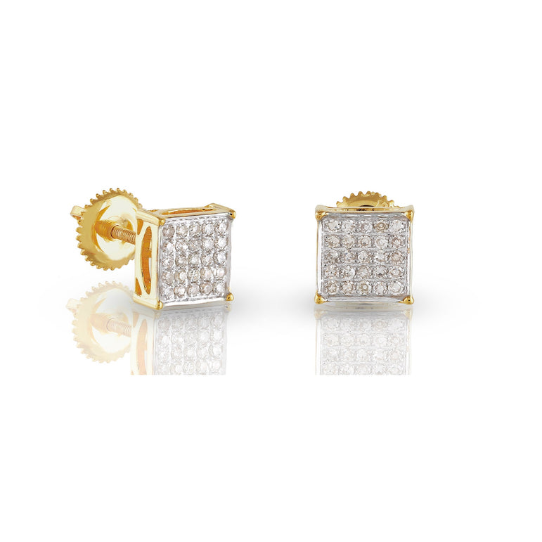 0.25Ct Yellow Gold Diamond Cluster Square Stud Earring