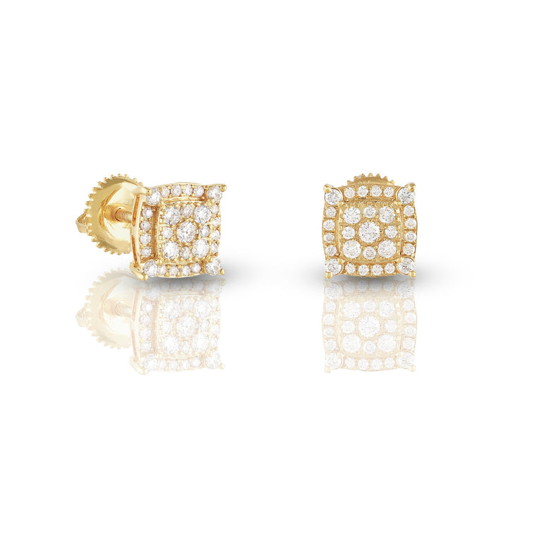 0.35Ct Round Diamond Gold Square Earrings
