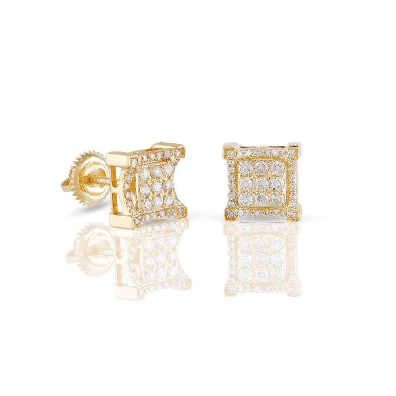 0.44ct Round Diamond Yellow Gold Square Stud Earrings