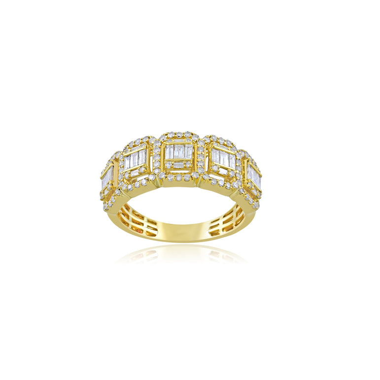 10mm Yellow Gold Round and Baguette Diamond Ring