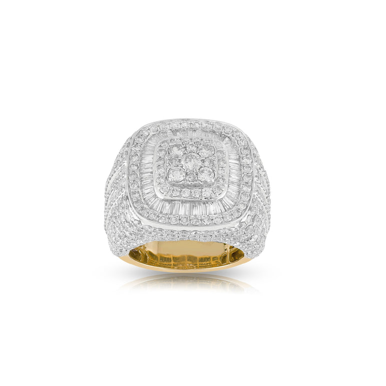 14K Gold Baguette and Round Diamond Cluster Men's Ring