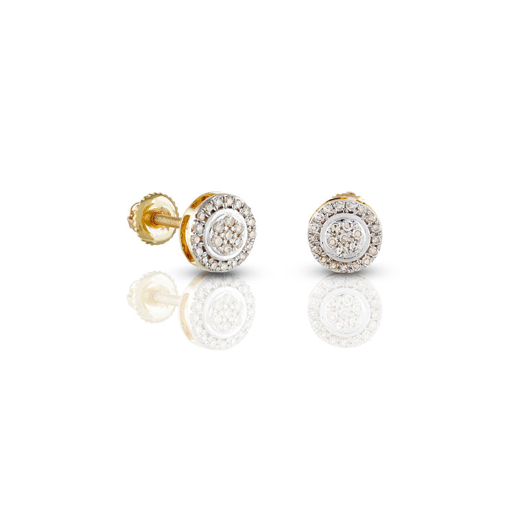 14K Yellow Gold Diamond Cluster Round Earrings