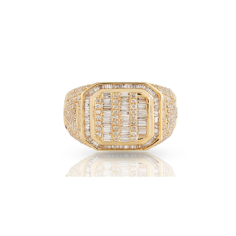 17mm Yellow Gold Baguette and Round Diamond Men's Ring