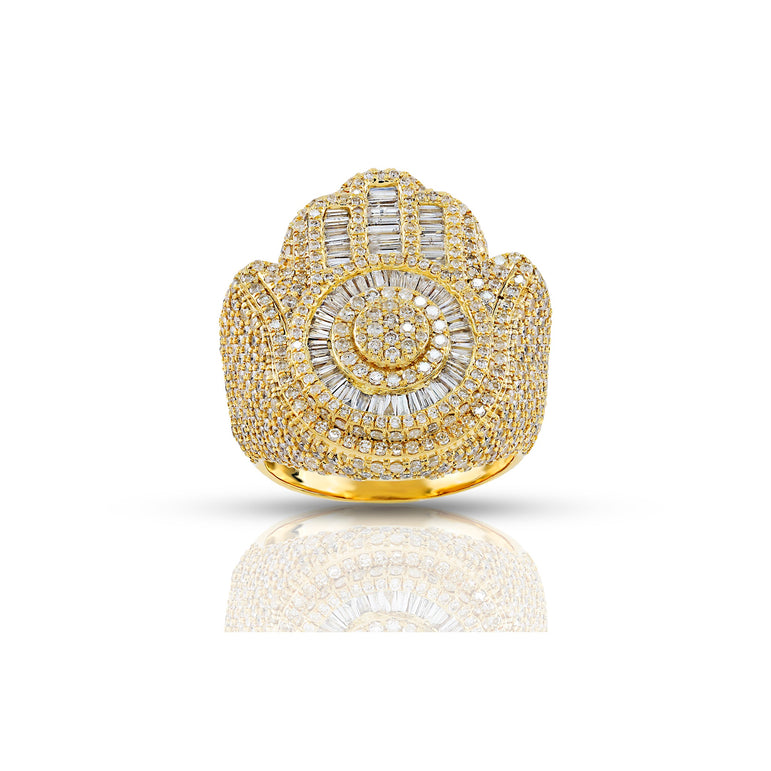 21.75mm Gold Baguette and Round Diamond Hamsa Ring