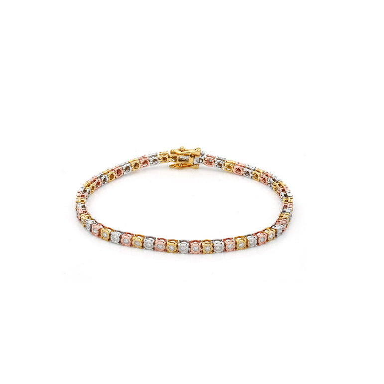 3.4mm Tri Color Yellow White Rose Gold Diamond Tennis Bracelet