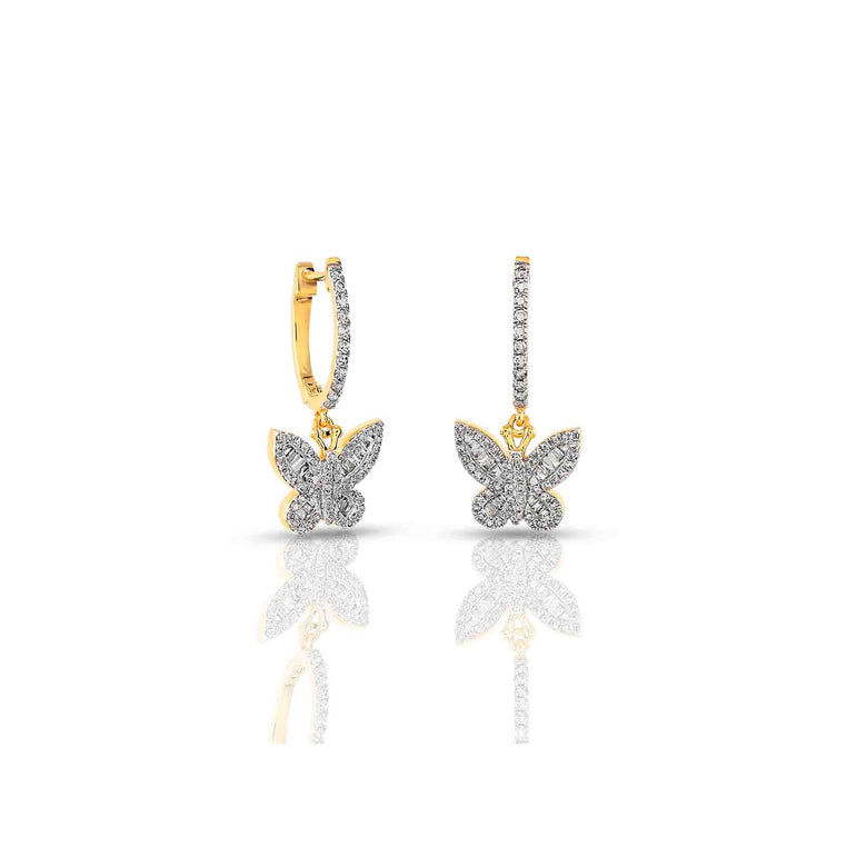 0.58Ct Diamond Yellow Gold Huggie Hoop Butterfly Earrings