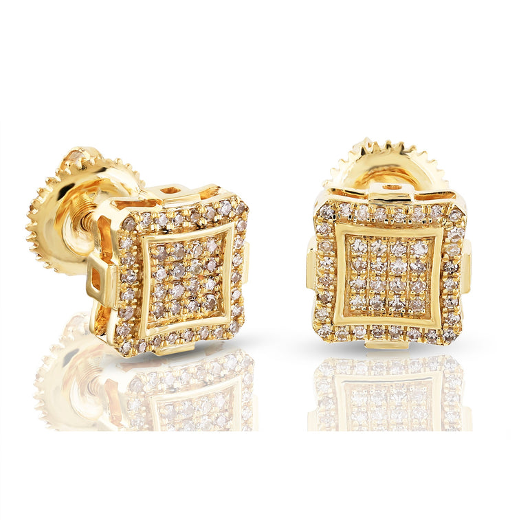 0.16 CT Yellow Gold Round Diamond Square Stud Earrings