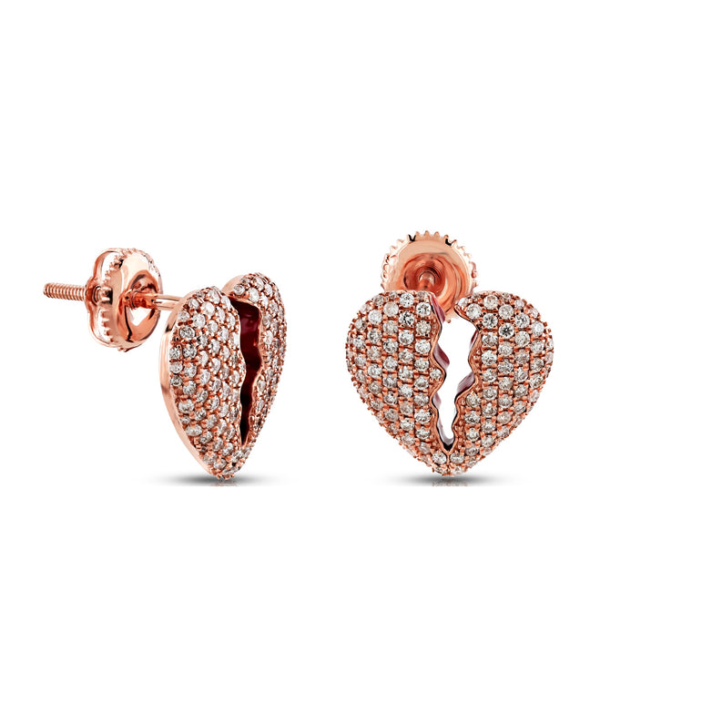 Rose Gold Round Diamond Broken Heart Stud Earrings