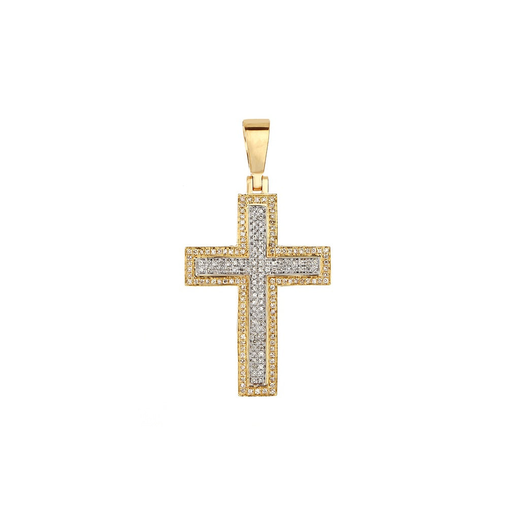 Yellow Gold White Diamond Cross Pendant by Rafaela Jewelry