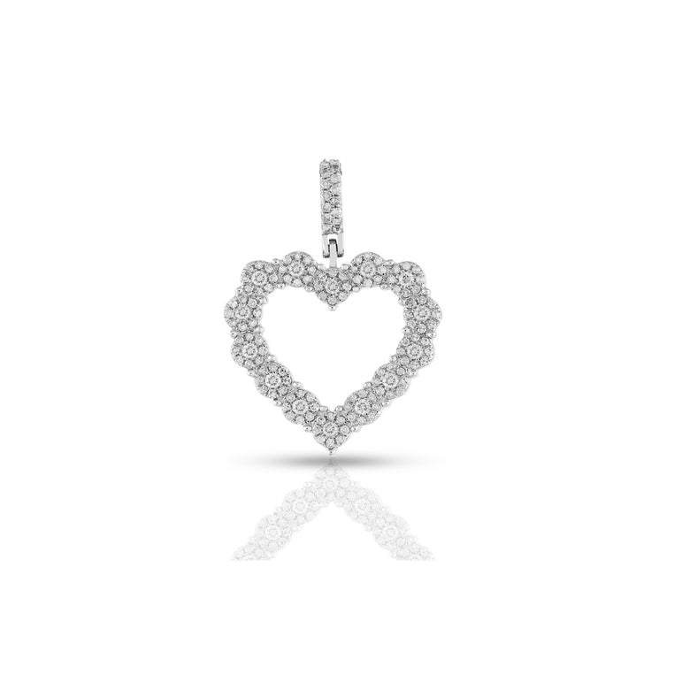 White Gold Round Diamond Heart Pendant For Women
