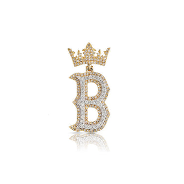 Yellow Gold Round Diamond Crown Initial Pendant by Rafaela Jewelry
