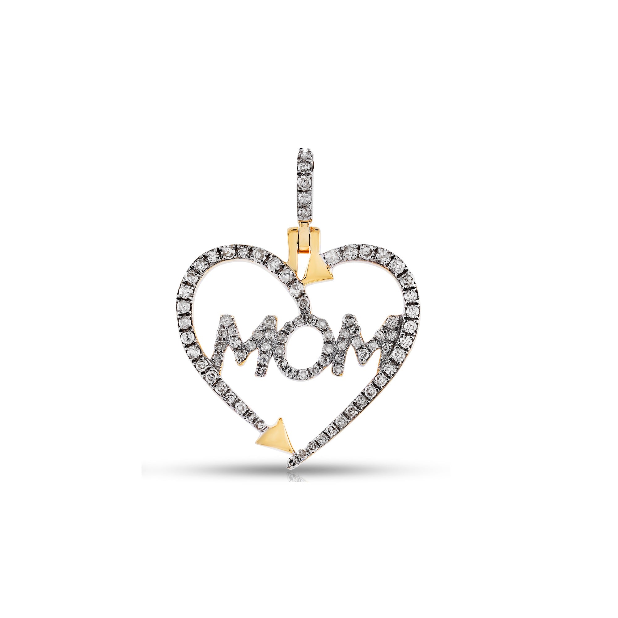 Yellow Gold White Diamond heart Mom Pendant by Rafaela Jewelry