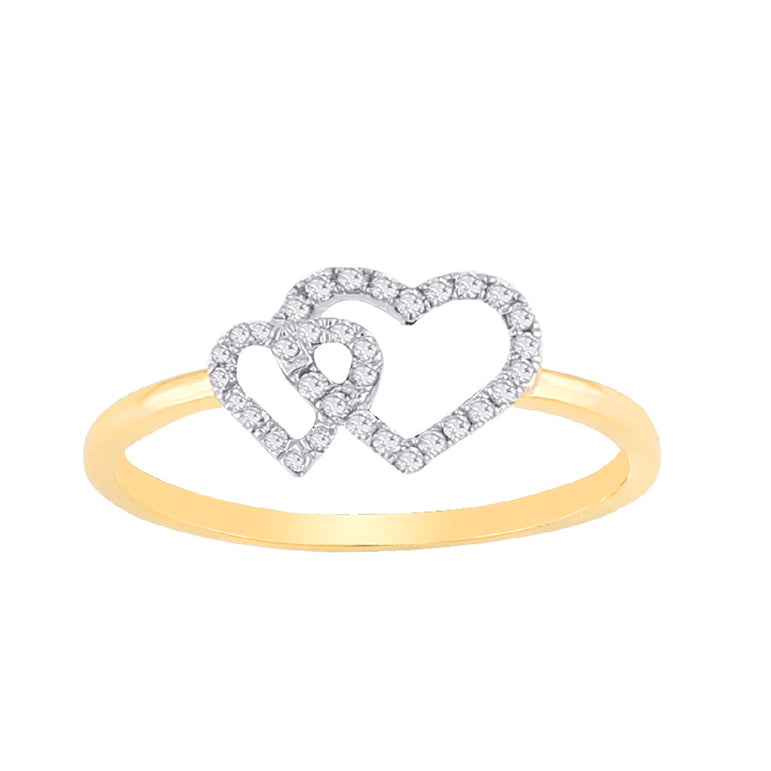 0.14Ct Yellow Gold Round Diamond Double Heart Ring