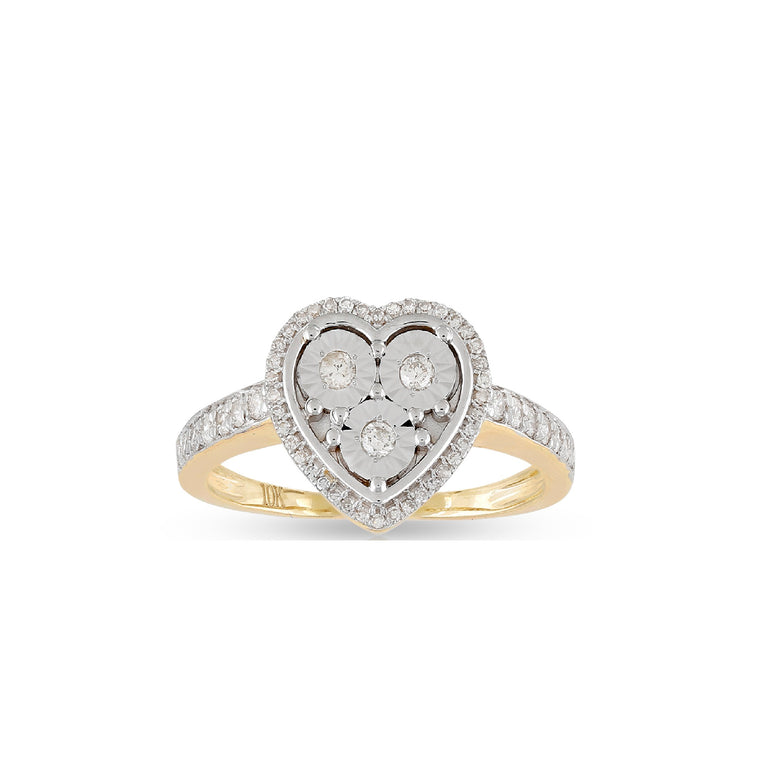 Yellow Gold Round Diamond Illusion Heart Ring