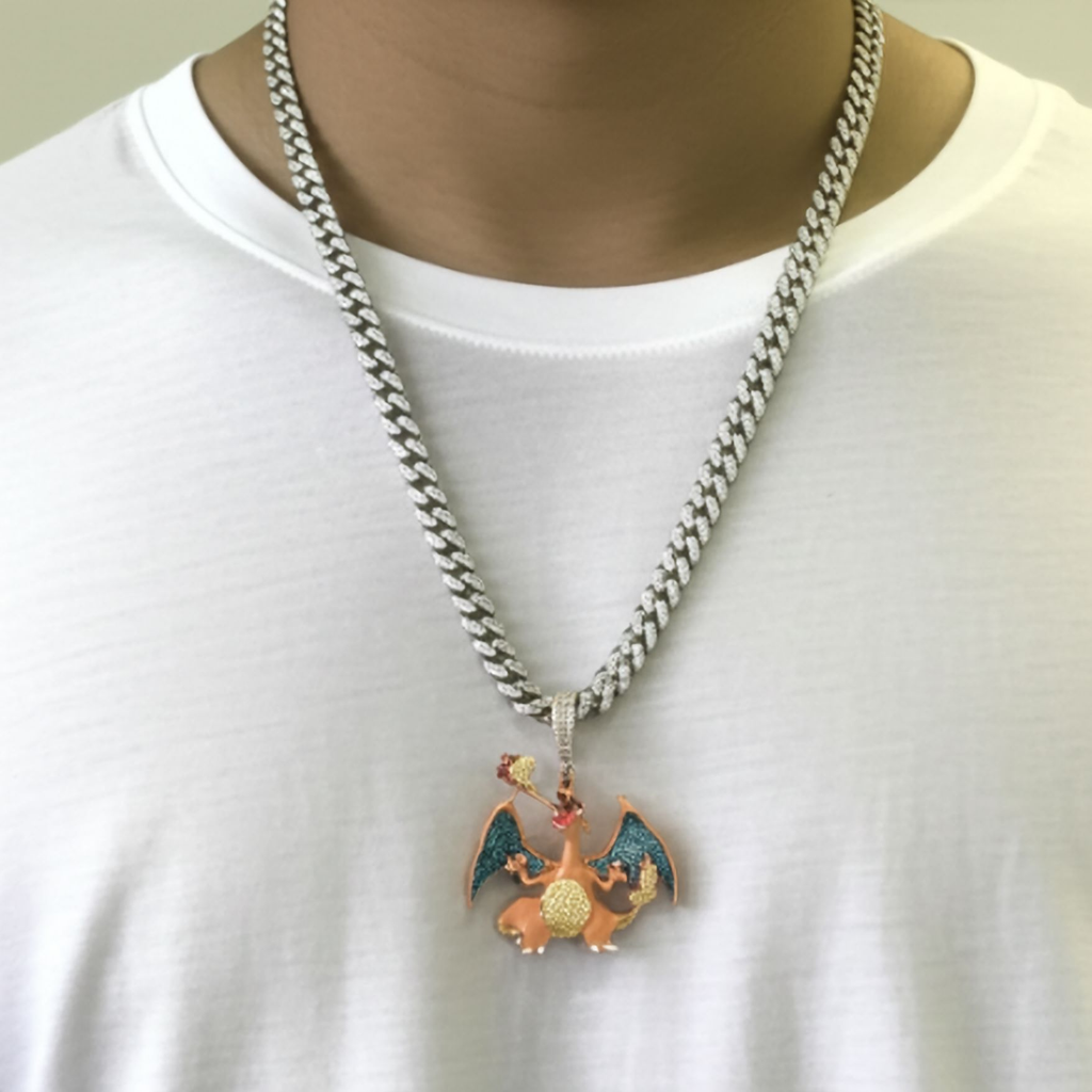 charizard pokemon card necklace 14k yellow gold pocket monster customized pendant