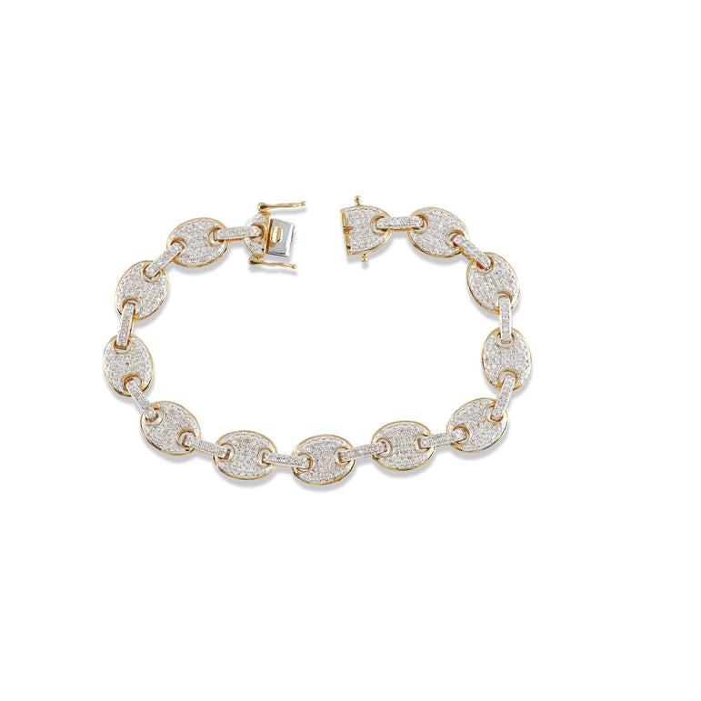 10mm Yellow Gold Diamond Anchor Link Bracelet
