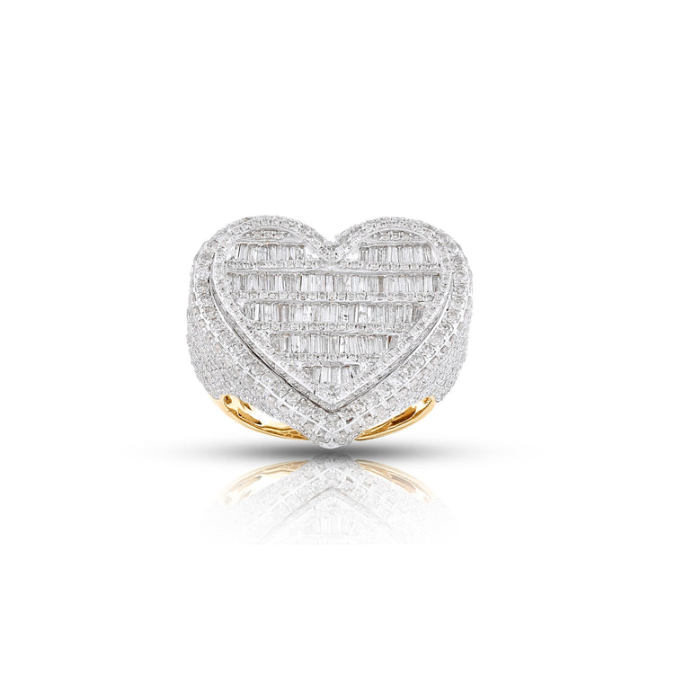 24mm Gold Round and Baguette Diamond Heart Ring