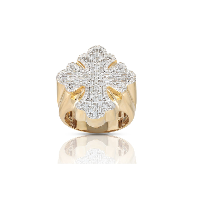 30mm Gold Round and Baguette Diamond Cross Ring