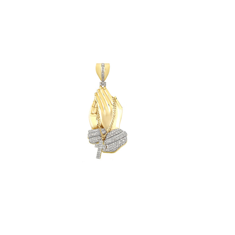 Yellow Gold Praying Hands Pendant With Diamond