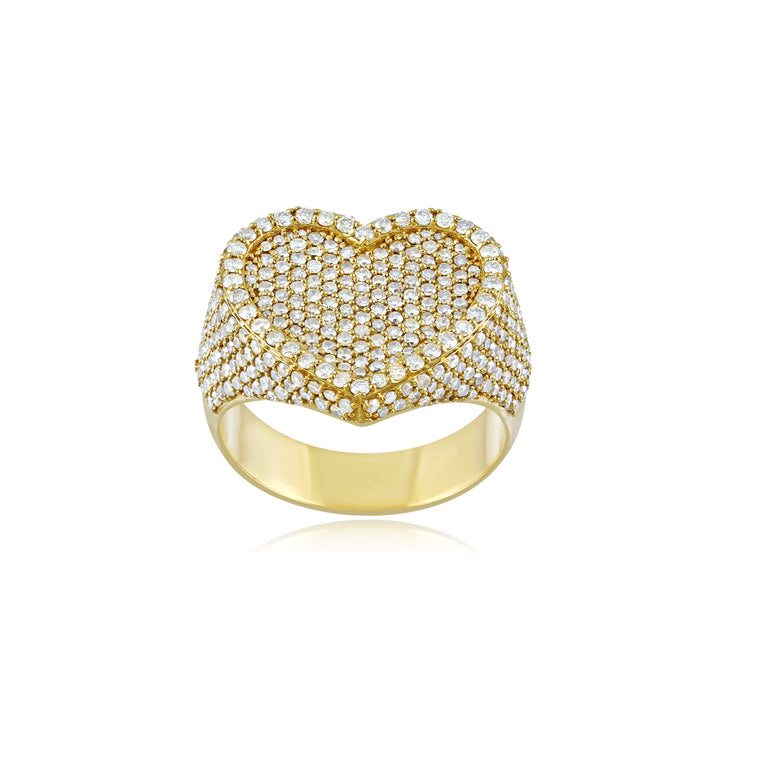 Yellow Gold Round Diamond Cluster Heart Shape Ring