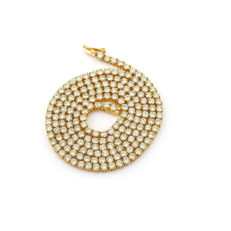 14k Yellow Gold Round Diamond Tennis Chain