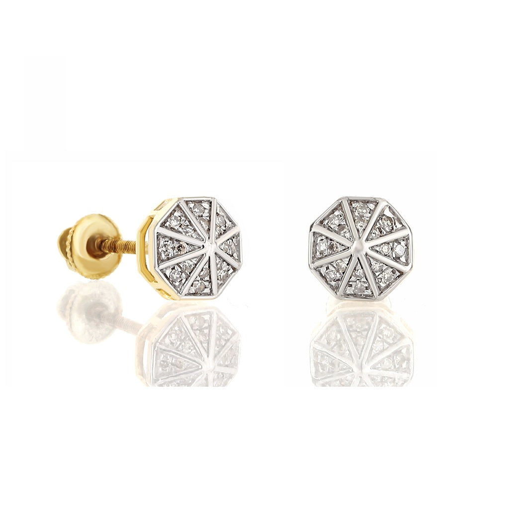 0.10Ct Yellow Gold Diamond Cluster Octagon Earrings