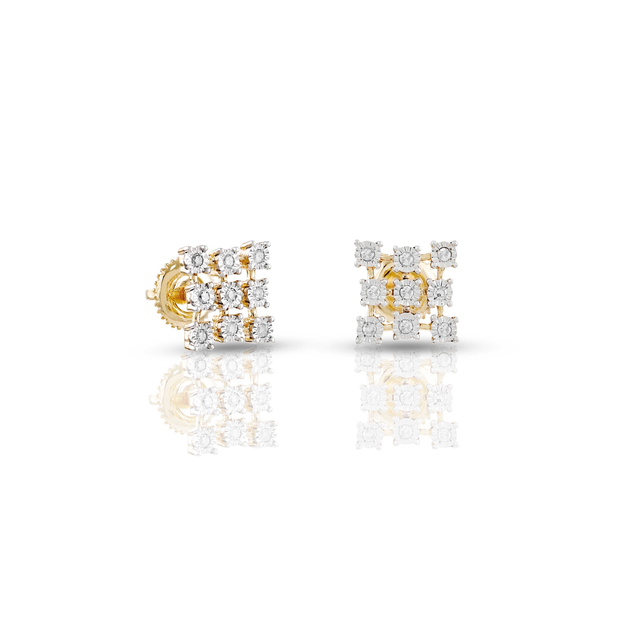 0.11Ct Yellow Gold Round Diamond Illusion Earrings