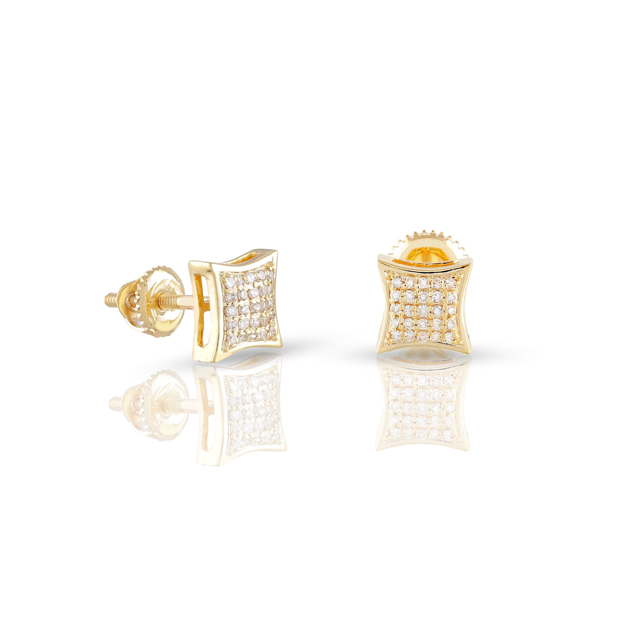 0.12Ct Yellow Gold Cluster Diamond Square Earrings