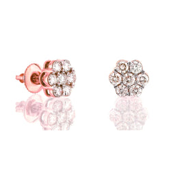 0.14Ct Rose Gold Round Diamond Flower Set Earrings