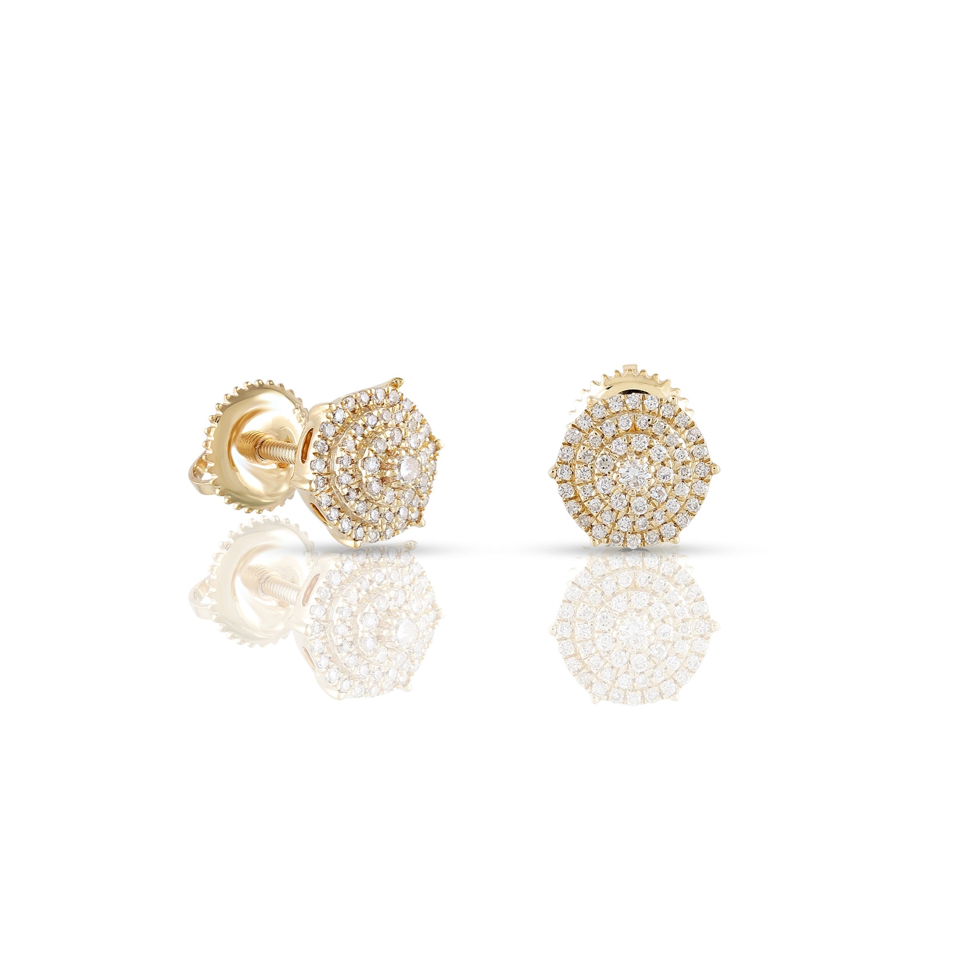 0.14Ct Yellow Gold Round Diamond Cluster Square Earring