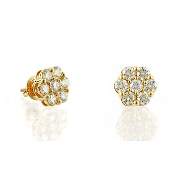 0.14Ct Yellow Gold Round Diamond Flower Set Earrings