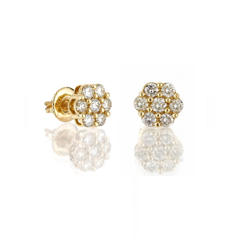 0.14Ct Yellow Gold  Round Diamond Flower Stud Earrings