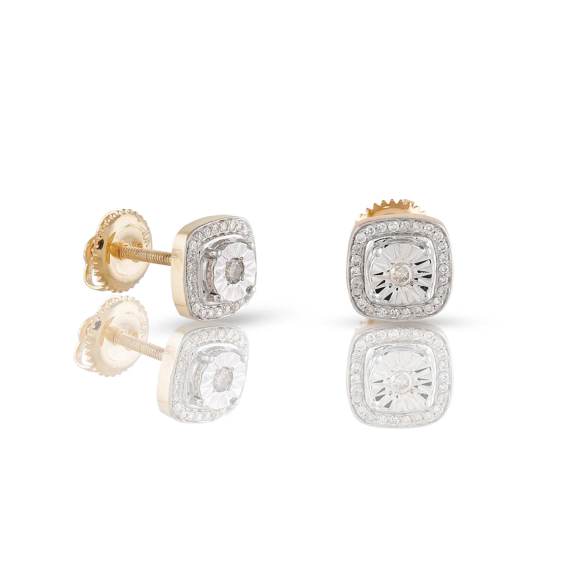 0.14Ct Yellow Gold Round Diamond illusion Earring