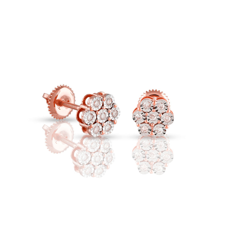 0.14ct Round Diamond Rose Gold Flower Earrings