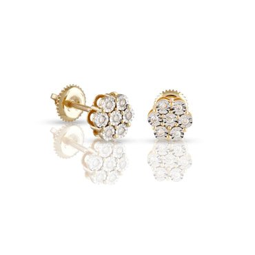 0.14ct Round Diamond Yellow Gold Flower Earrings