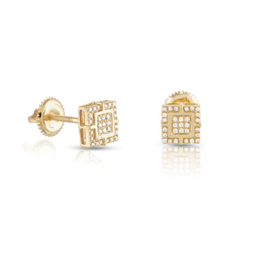 0.15Ct Diamond Cluster Yellow Gold Square Earrings