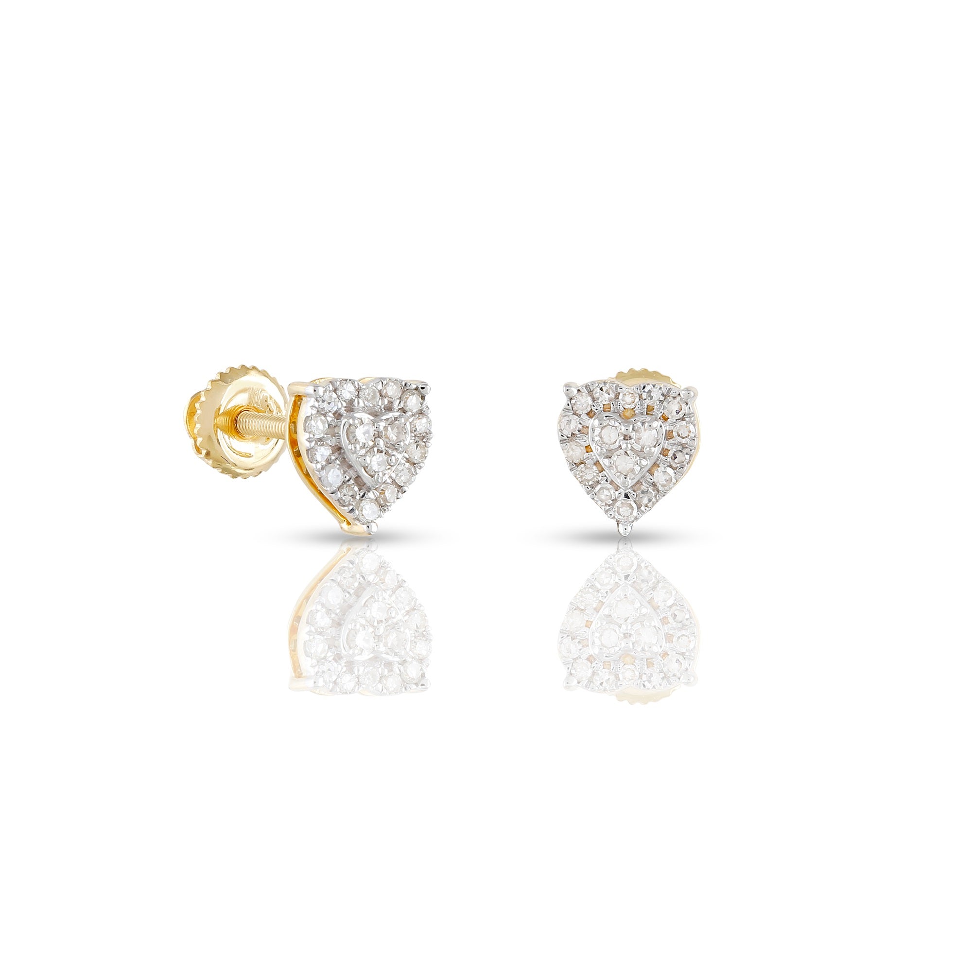 0.15Ct Yellow Gold Round Diamond Cluster Heart Earring