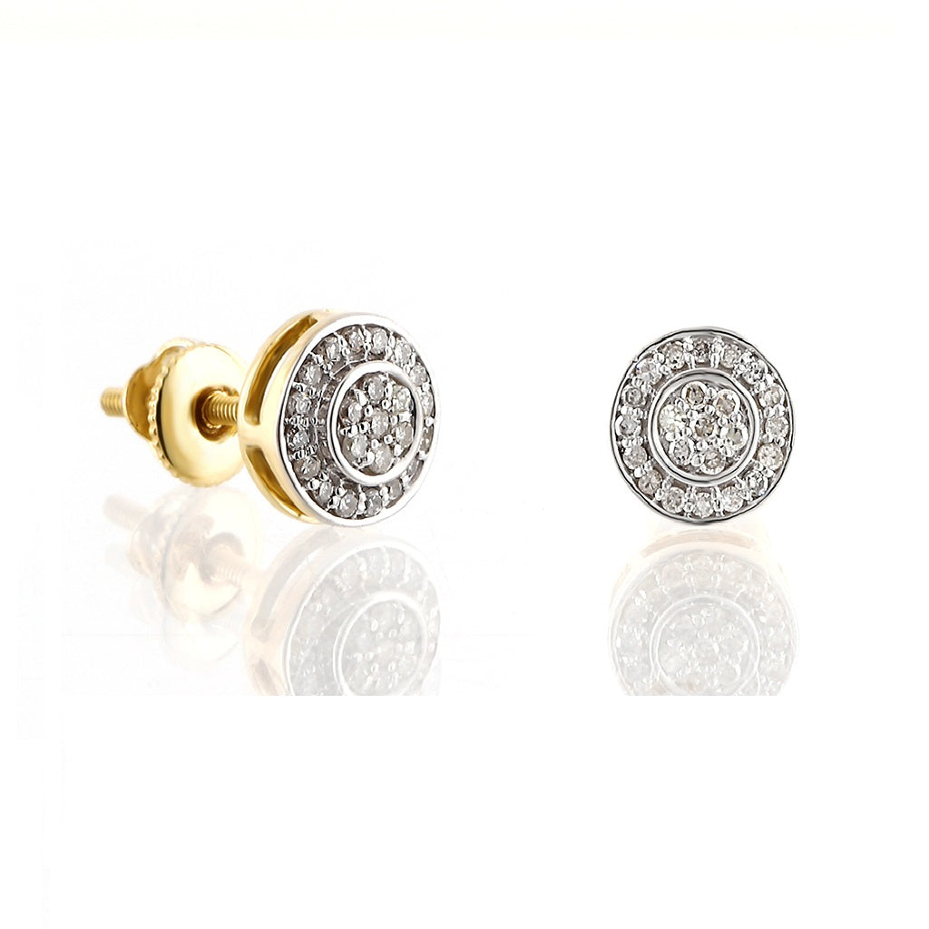 0.15Ct Yellow Gold Round Diamond Cluster Stud Earring