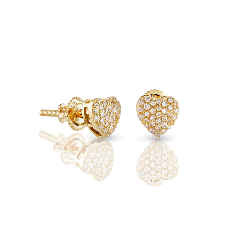 0.15Ct Yellow Gold Round Diamond Heart Earrings