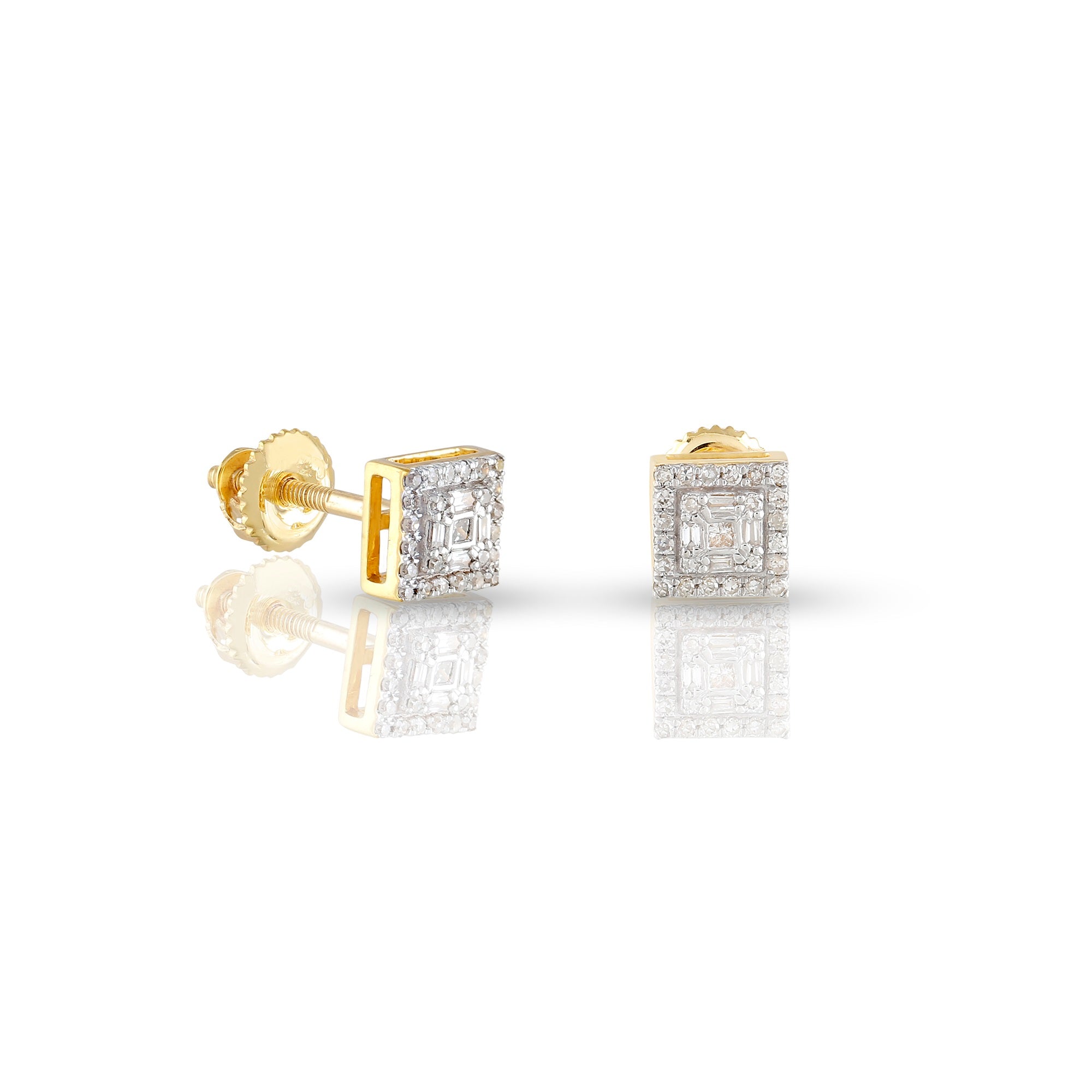 0.15Ct Yellow Gold Round Diamond Square Earrings