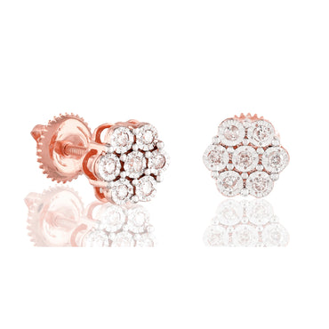 0.17Ct Rose Gold Round Diamond Cluster Flower Earrings