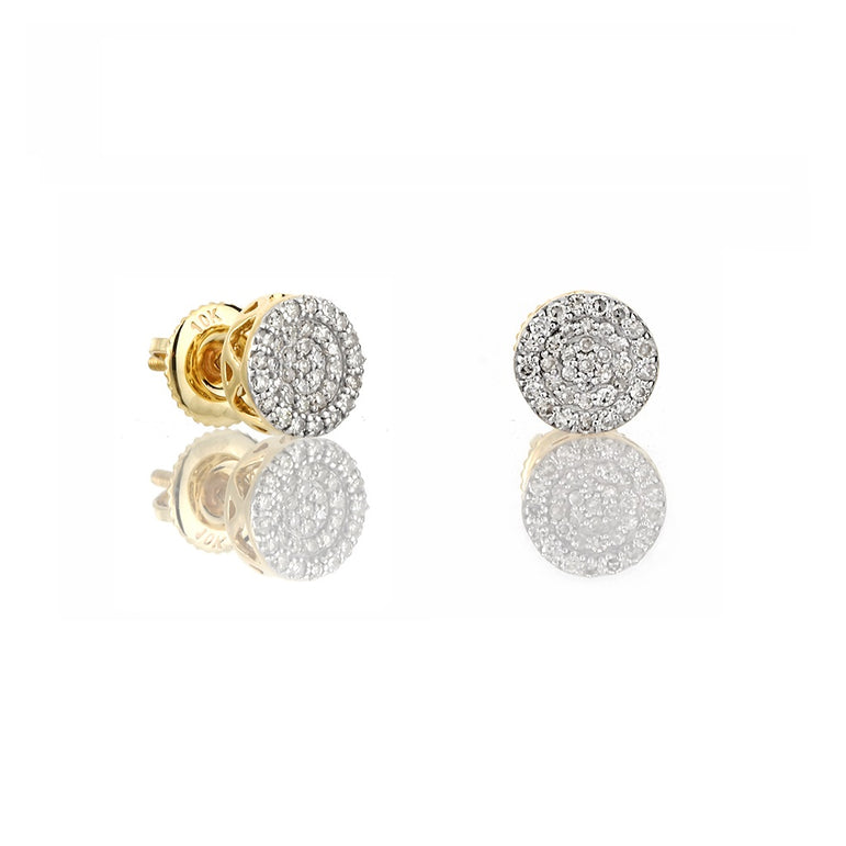 0.18Ct Yellow Gold Cluster Diamond Round Stud Earrings