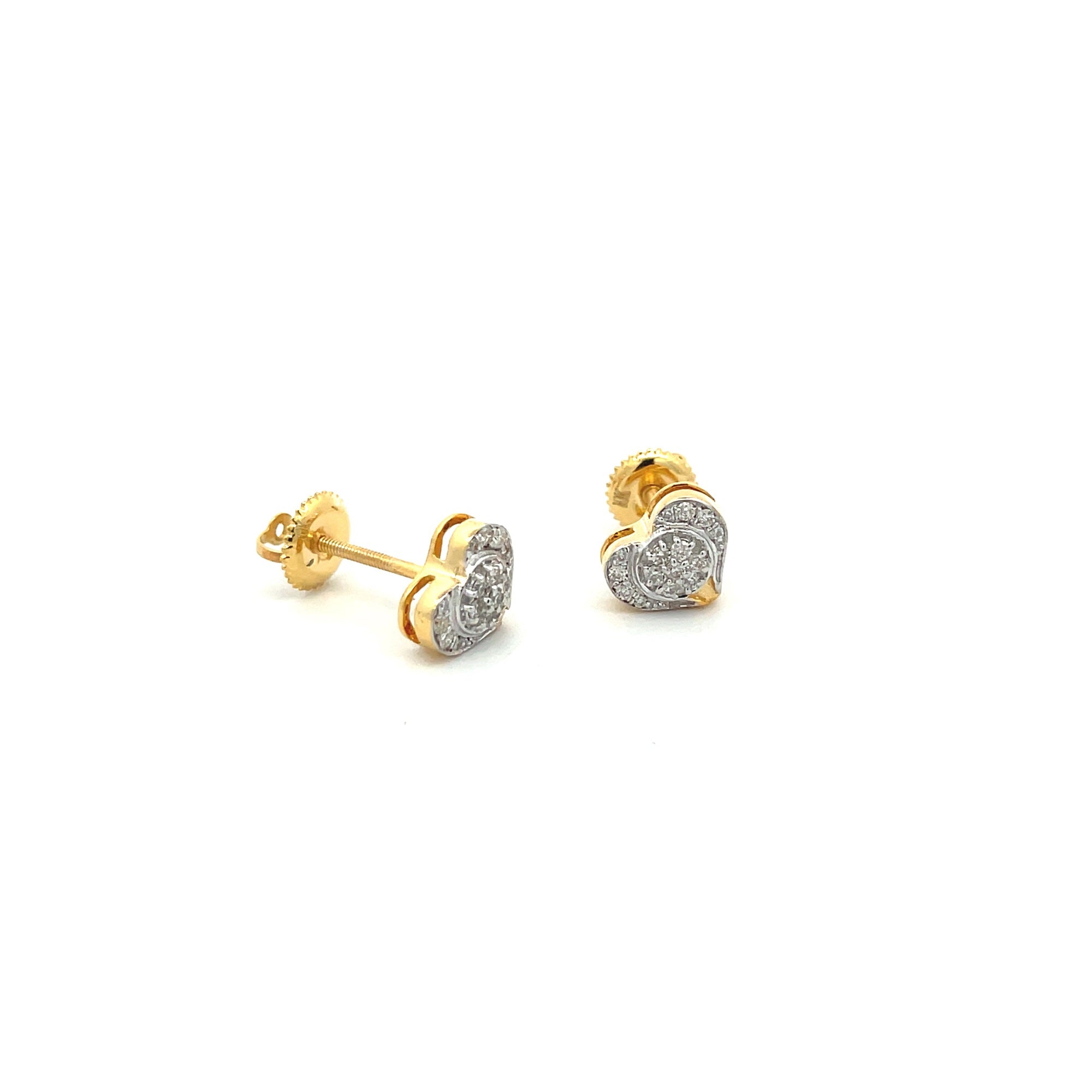 0.18Ct Yellow Gold Diamond Cluster Heart Stud Earrings