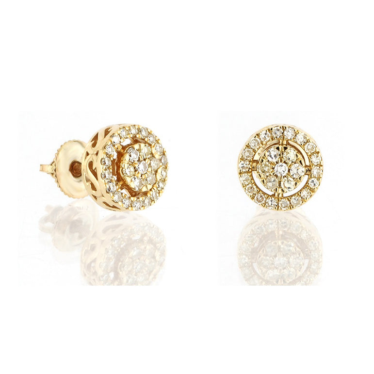 0.18Ct Yellow Gold Diamond Cluster Stud Earrings