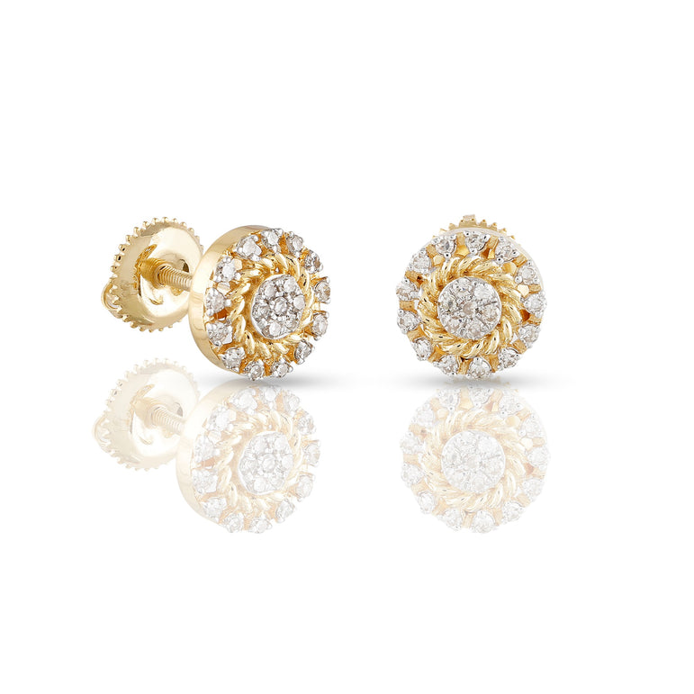 0.21Ct Yellow Gold Diamond Cluster Stud Earrings