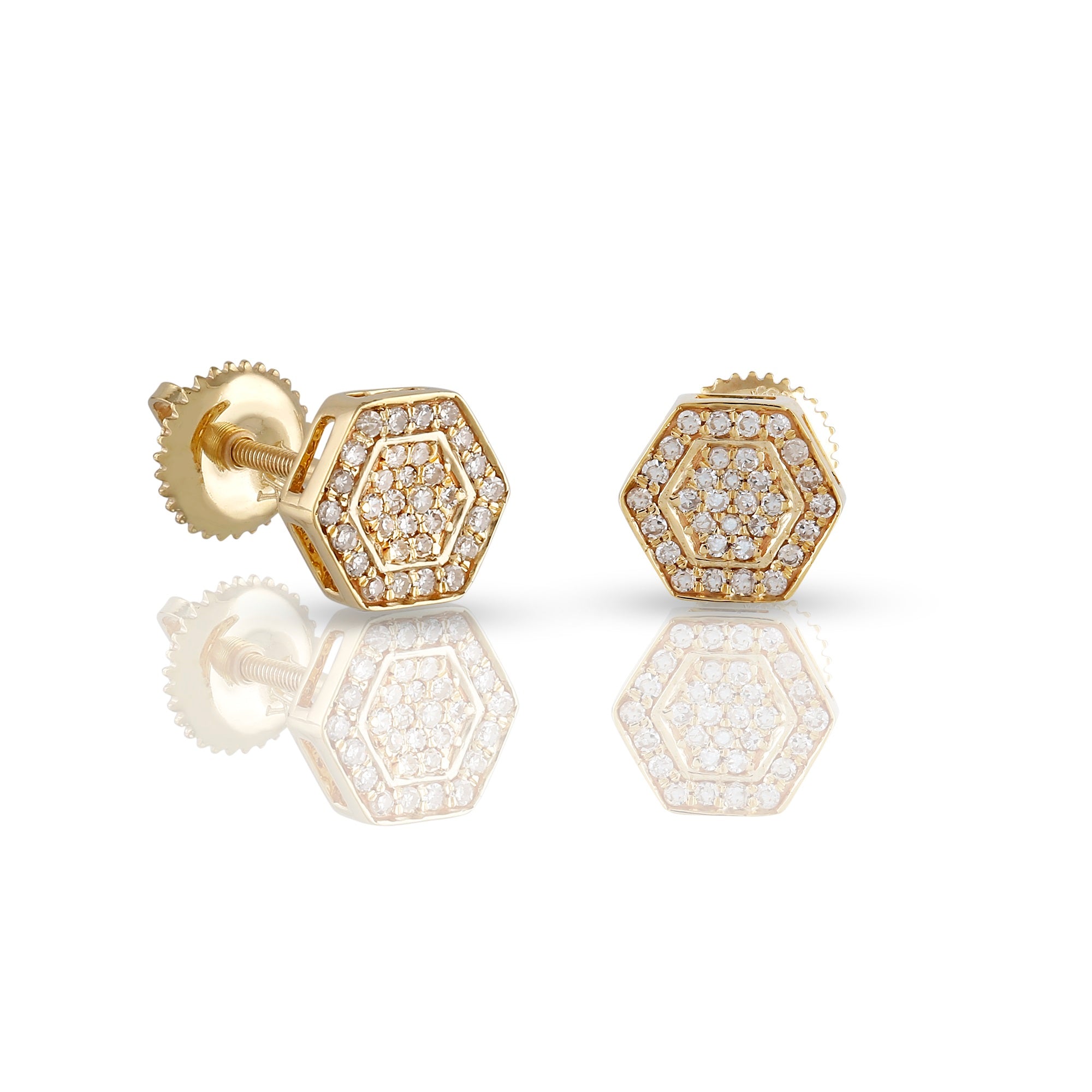 0.23Ct Diamond Yellow Gold Hexagon Stud Earrings