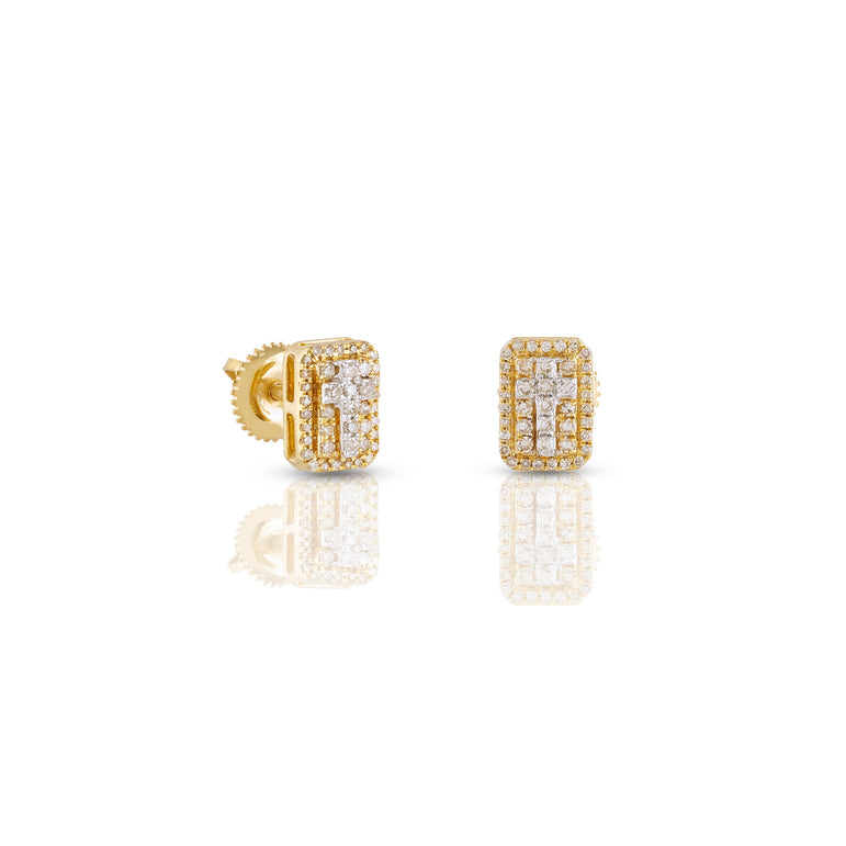 0.23Ct Round Diamond Yellow Gold Cross Stud Earrings