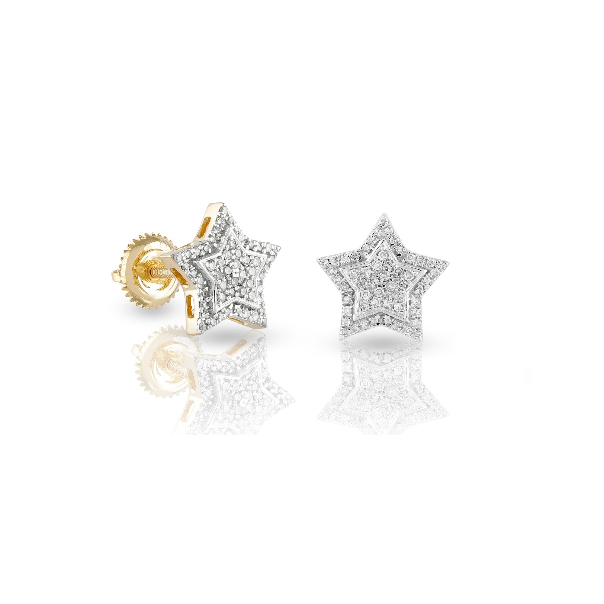 0.24Ct Round Diamond Cluster Yellow Gold Star Earrings