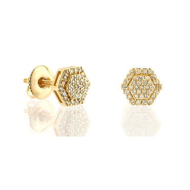 0.24Ct Yellow Gold Round Diamond Hexagon Stud Earrings